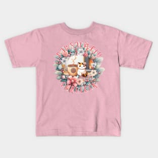 Meowy Catmas Wreath Pawsatively Purrfect 1C1 Kids T-Shirt